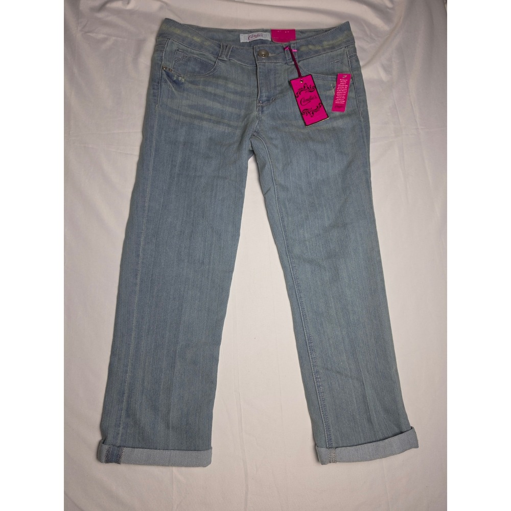 Candies Womens Light Wash Cuffed Denim Jeans Y2K Deadstock Size 7 Stretch